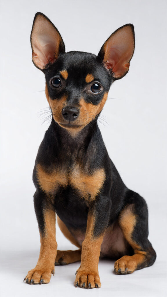 miniature pinscher puppy sitting
